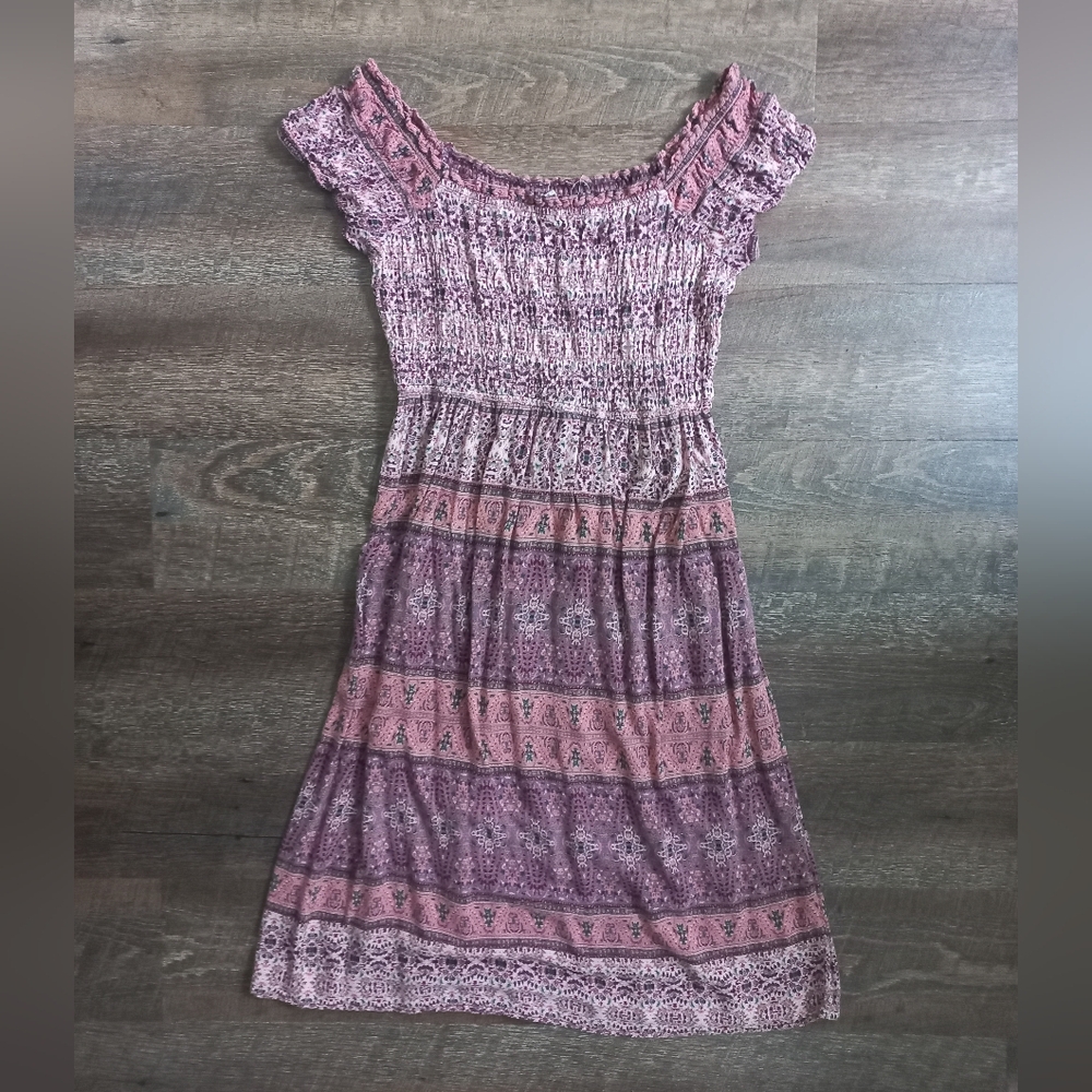 Red and Pink Smocked Sundress with Flutter Cap Sleeves